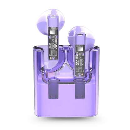 Purple electronic device with two transparent components on a white background